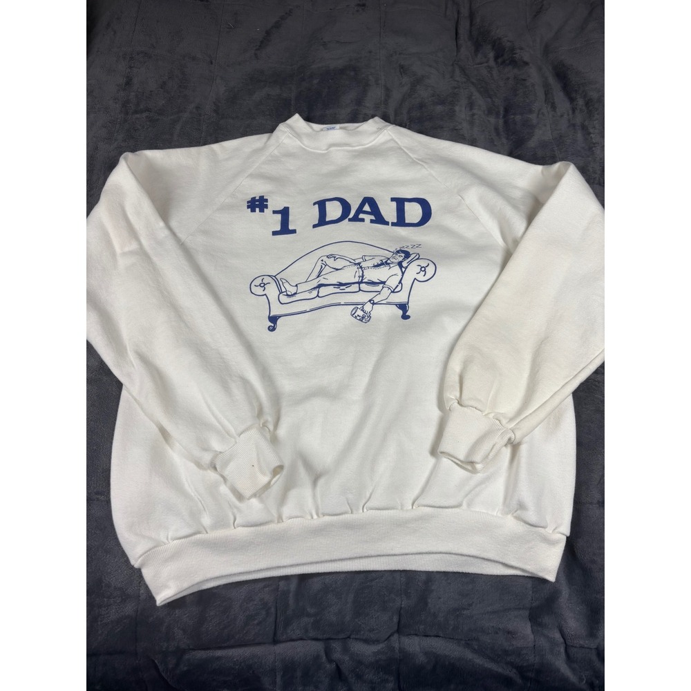 Vintage Jerzees by Russell #1 Dad Napping Graphic Sweatshirt White Mens XL 46